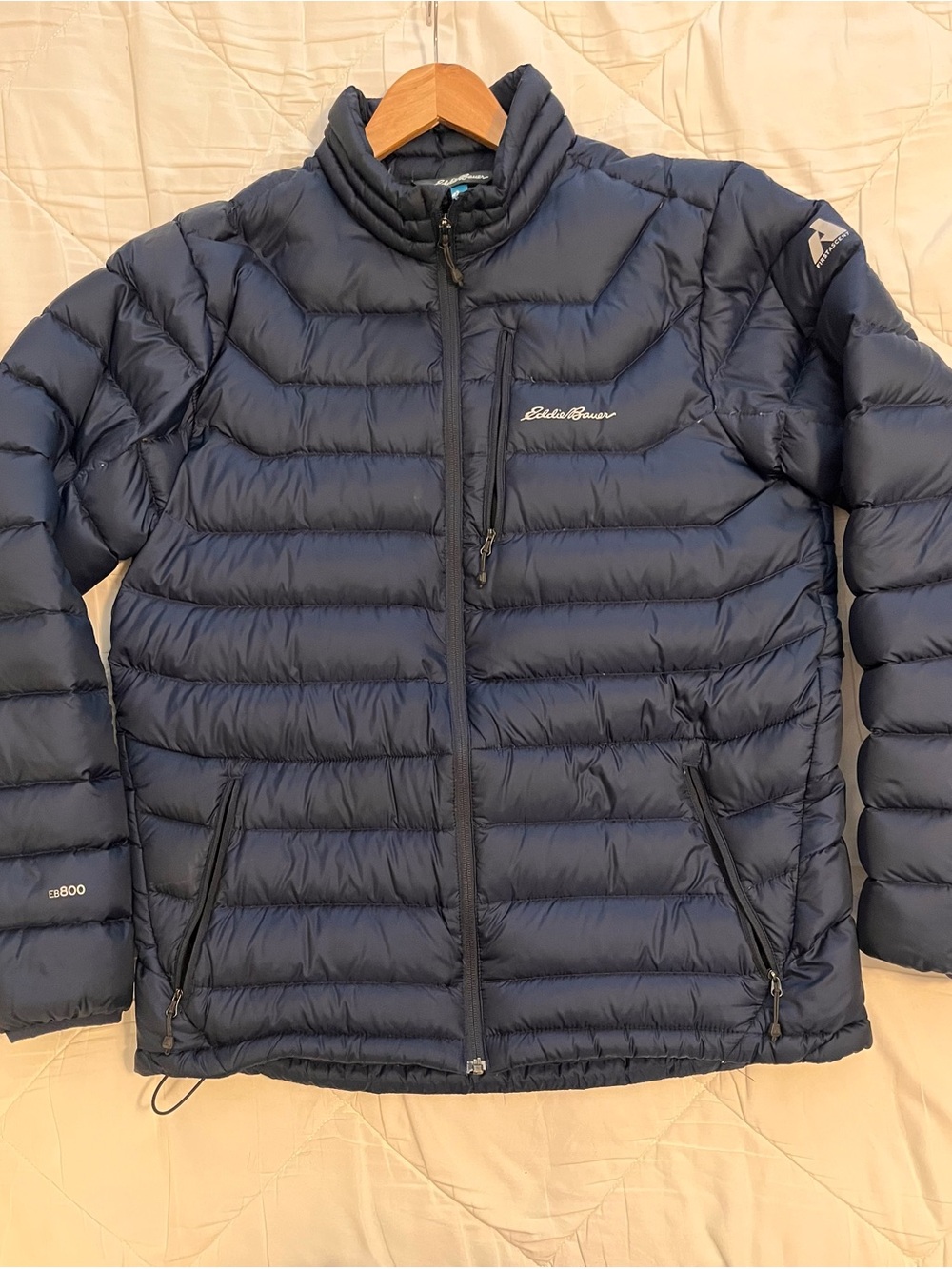 Eddie Bauer EB 800 First Ascent Men's Dark Navy Packable Down Jacket-EUC